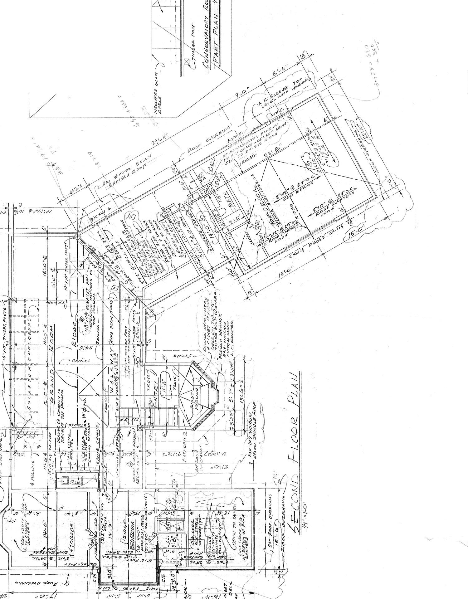 The architect’s original hand-drawn second floor plan.